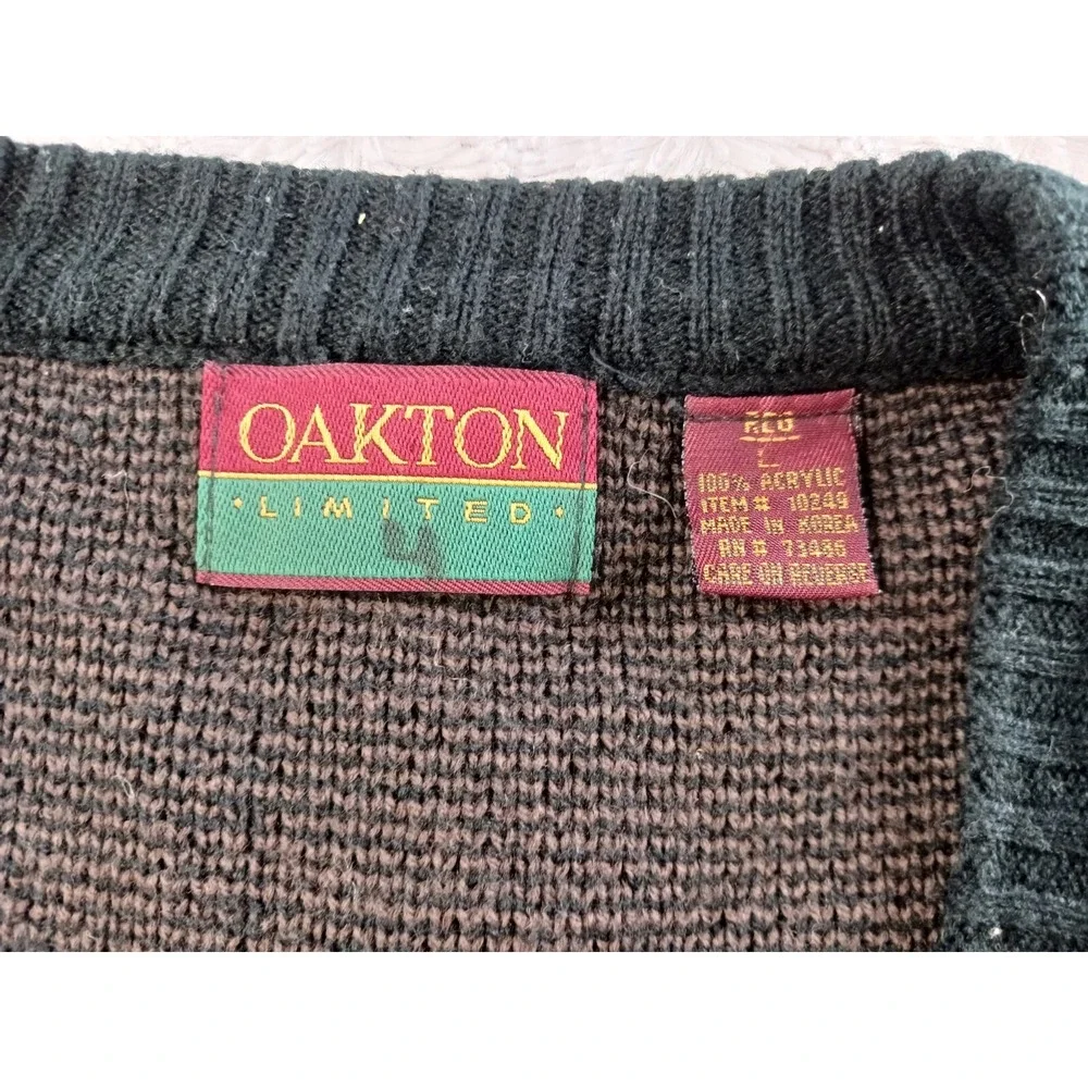 Vintage 80s/90s Oakton Limited Acrylic Cardigan Brown Sweater Men's Size Large